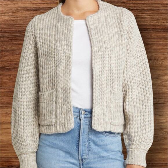 Wit & Wisdom Ribbed Cardigan Cardigan Sweater Sz M Marled Cropped w Pockets $98 - Picture 2 of 9